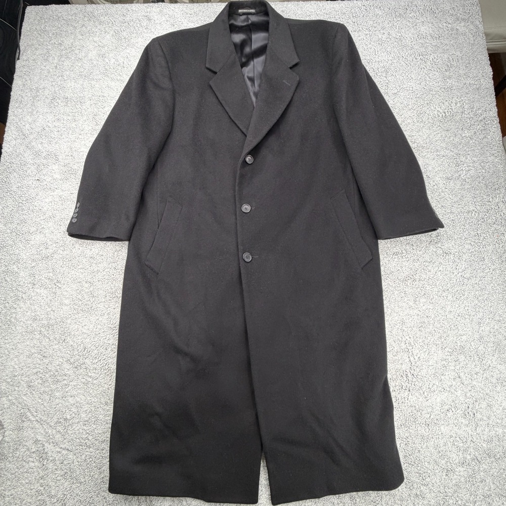 Vintage Lord & Taylor Lambswool Overcoat Mens 48R Black Full Length Top Coat